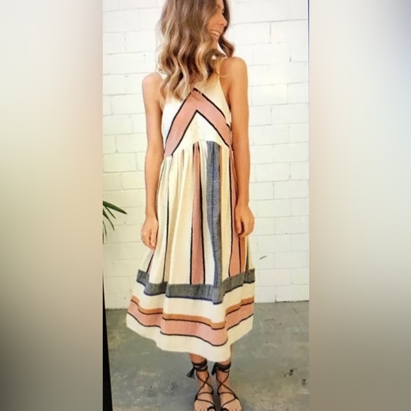🌸 Free People Bloom Striped Midi Dress Boho Festival Cotton Sundress Size Medium - Picture 2 of 8